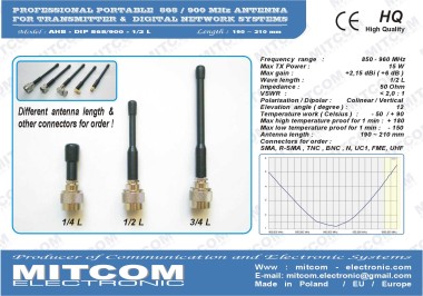 AHB-DIP-900-1/2L { Specjalistyczna selektywna antena GSM/LTE klasy DIPOL do modemów i transmisji danych 900 MHz / 1/2L / +6dB}