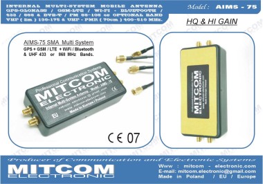 AIMS-75GPS/GSM-MIMO { Specjalistyczna kamuflowana antena aktywna do instalacji na szybach i pod tapicerkami aut do modemów GPS / GLONASS/ GALILEO i transmisji danych GSM-LTE-MIMO-3G-4G-5G / 900-2600}