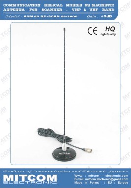 ASM85ND-SCAN80-2600 {Antena komunikacyjna odbiorcza na podstawie magnesowej neodymowej 85mm do skanerów i SDR / 80-2600 MHz / +9dB / 60cm}