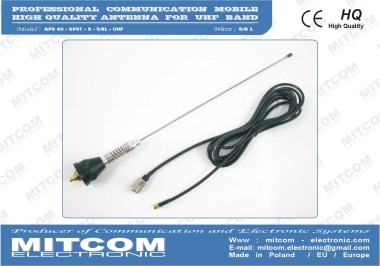 ASS40-SPST-S-5/8L-UHF350-520 {Profesjonalna antena montażowa prętowa ze sprężyną / UHF 350-520 MHz / +9dB / 500W}