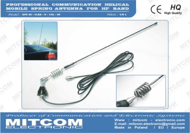 ASS40-CLRA-H-1/4L-CB27-1300 {Profesjonalna antena montażowa helikalna ze sprężyną i regulacją pochyłu DV /  CB-HF 26-28 MHz / +2dB / 200W / 130cm}