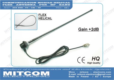 ASS-DSB-FH-1/4L-HF30-56 {Specjalistyczna elastyczna, helikalna antena montażowa / HF 30-56 MHz / +2 dB / 150W}