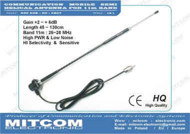 ASS-DSB-SH-CB27-450 {Specjalistyczna semi-helikalna antena montażowa z regulacja VSWR / CB27 MHz / +2 dB / 100W / 45cm}