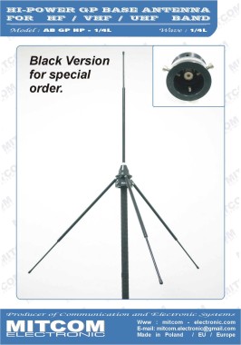 ABGP-HP-1/4L-VHF118 {Profesjonalna mocna antena baza GP DX 1/4L na pasmo VHF 118-136 MHz / TX 1500W / +3dB}