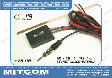 ASG43A-VHF/AIR {Aktywna antena montażowa kamuflowana na szybe do odbioru pasma lotniczego 118MHz / + 25dB}