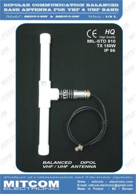 ABDIP-T-VHF-DAB {Antena bazowa klasy DIPOL typu "T" na pasmo z zakresu VHF 170~240 MHz DAB-RADIO / +2,15dBi - 1/2L / 150W TX}