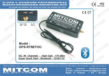 GPS-R75BT-DC {Profesjonalny precyzyjny odbiornik D-GPS-GLONASS-GALILEO z funkcją Bluetooth / Zasilanie 10~36V DC}