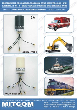 AGGW-HV60-2xGPS/2xGSM {Specjalistyczna, profesjonalna do-okólna antena wielosekcyjna montażowa do nawigacji i komunikacji w systemach GPS / GLONASS / GALILEO + GSM-LTE-5G}