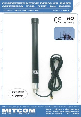 ABPA-DIP-1/2L-VHF 136-156 {Antena baza klasy DIPOL na pasmo VHF 136~156 MHz / +2,15dBi  - 1/2L / 180W TX}