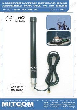 ABPA-DIP-1/2L-UHF400-470 {Antena baza klasy DIPOL na pasmo UHF 400~470 MHz DMR-PMR / +2,15dBi - 1/2L / 150W TX}