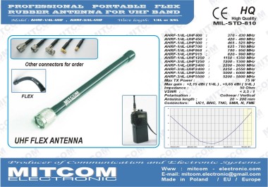 AHRF-3/4L-UHF5000 {Profesjonalna elastyczna antena przenośna na pasma UHF 5GHz / 5200-5800 MHz  3/4L +9dB}