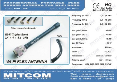 AHRF-WiFi {Profesjonalna elastyczna antena do modemów WiFi Triplex 2,4 / 4 / 5,4 GHz +9dBi}