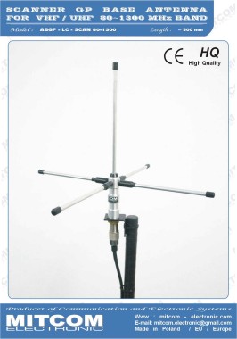 ABGP-LC-SCAN 80-1300 {Antena lekka baza GP do odbiorników analogowo-cyfrowych SDR, skanerów pracujących w zakresie 80-1300 MHz / +5dB}